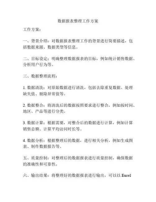 数据报表整理工作方案
