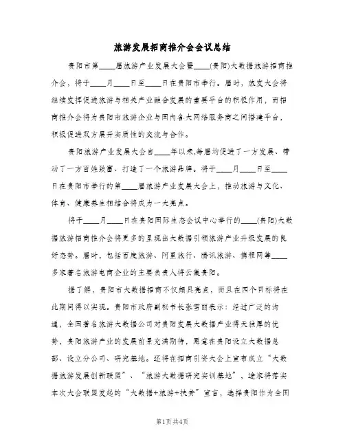 旅游发展招商推介会会议总结（二篇）