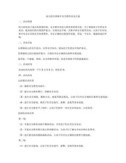幼儿园全园集中安全教育活动方案