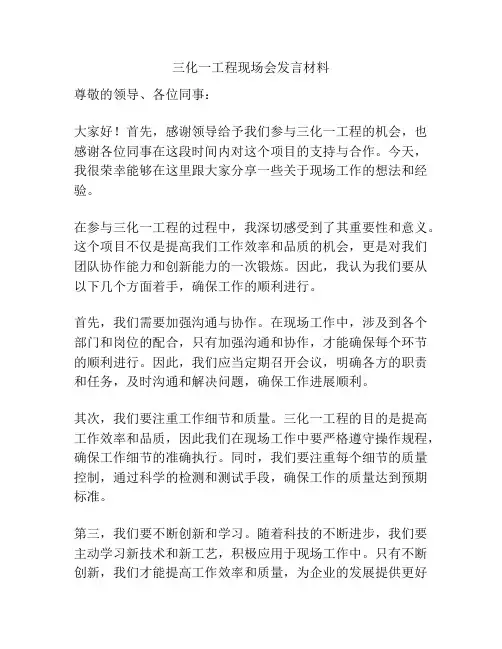 三化一工程现场会发言材料