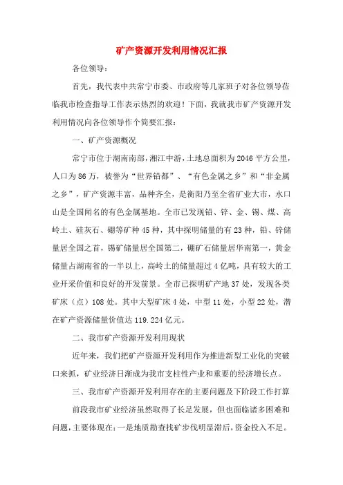 矿产资源开发利用情况汇报