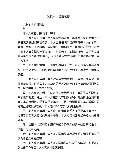 入职个人情况说明