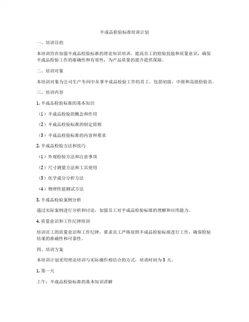 半成品检验标准培训计划