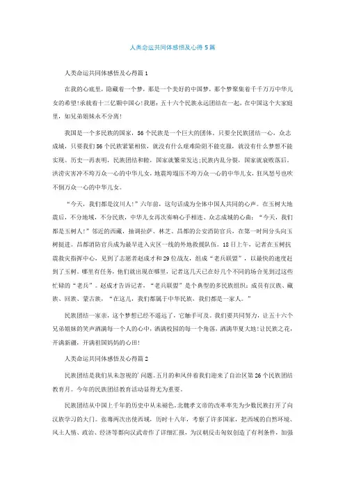 人类命运共同体感悟及心得5篇