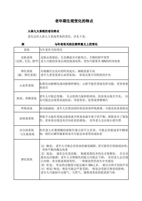 老年期生理变化的特点