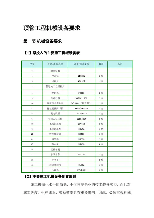 顶管工程机械设备要求