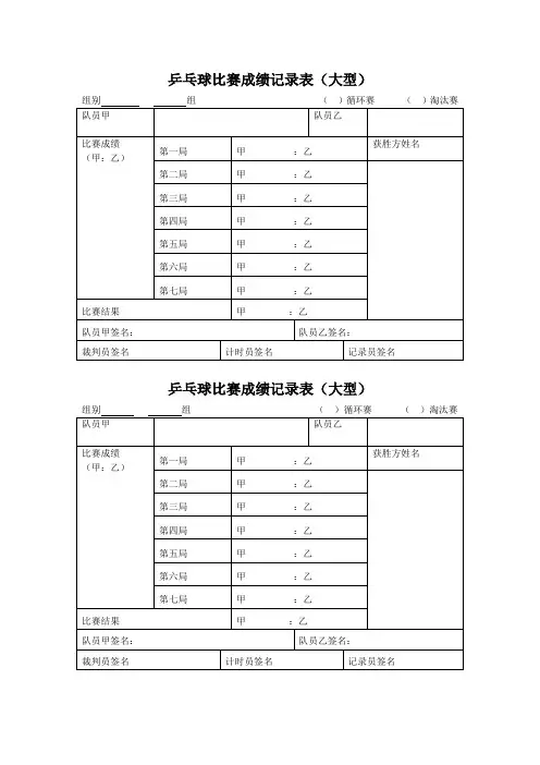 大型乒乓球比赛成绩记录表