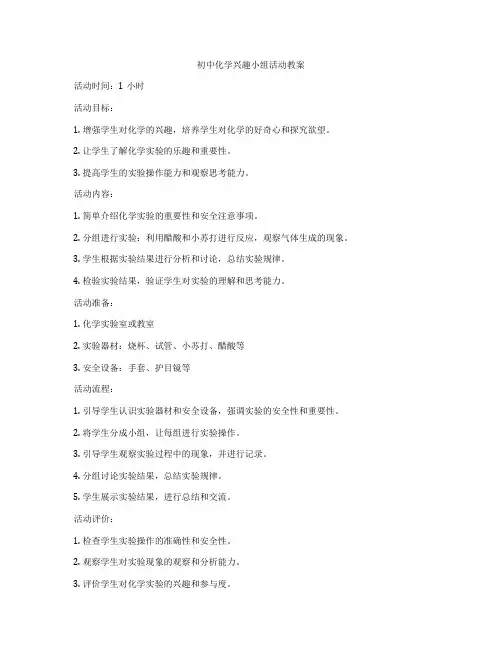 初中化学兴趣小组活动教案
