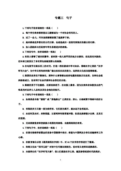 中考语文复习资料---《句子》巩固训练2(有答案)
