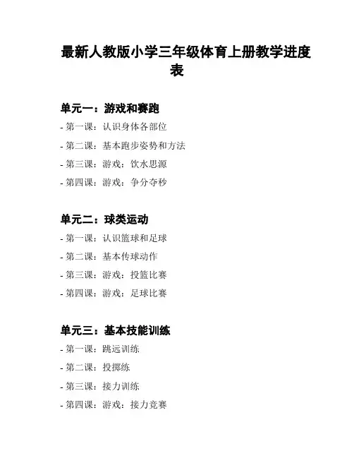 最新人教版小学三年级体育上册教学进度表