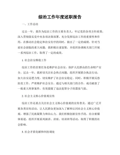 综治工作年度述职报告