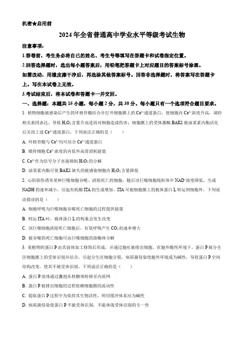 2024年新课标高考真题山东卷生物含解析