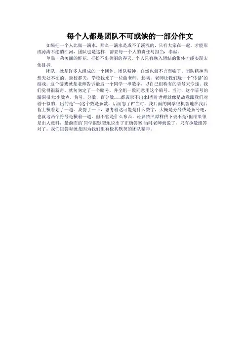 每个人都是团队不可或缺的一部分作文