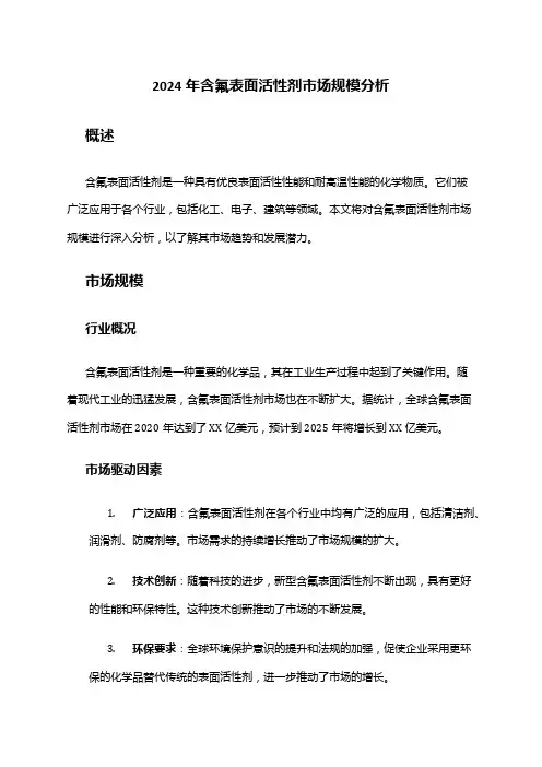 2024年含氟表面活性剂市场规模分析