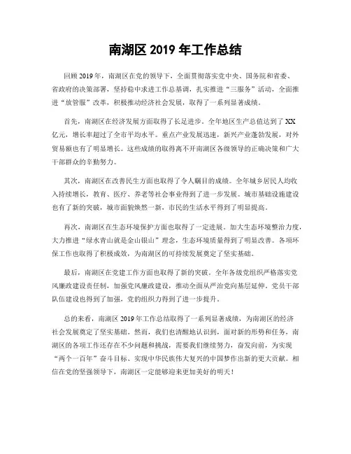 南湖区2019年工作总结