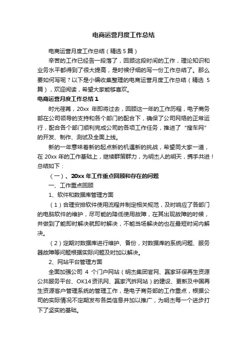 电商运营月度工作总结（精选5篇）