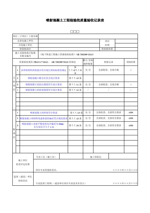喷射混凝土工程检验批质量验收记录表