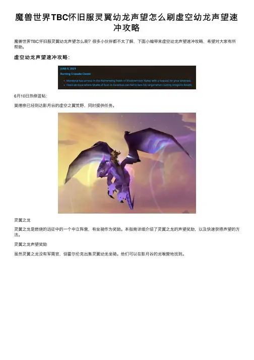 魔兽世界TBC怀旧服灵翼幼龙声望怎么刷虚空幼龙声望速冲攻略