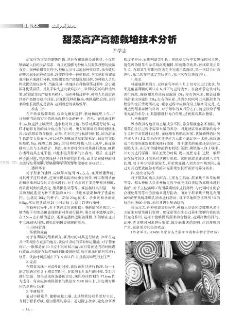 甜菜高产高糖栽培技术分析