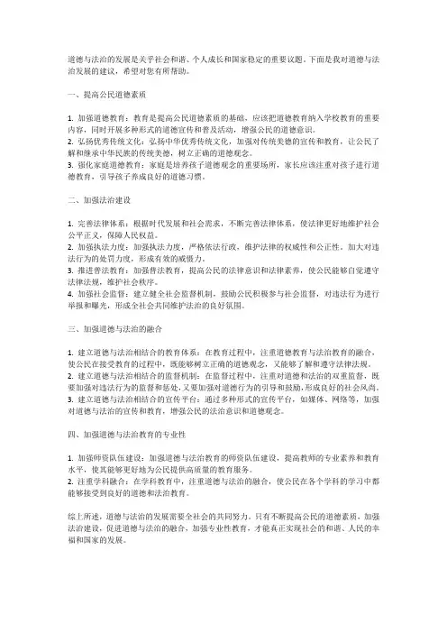 道德与法治发展建议