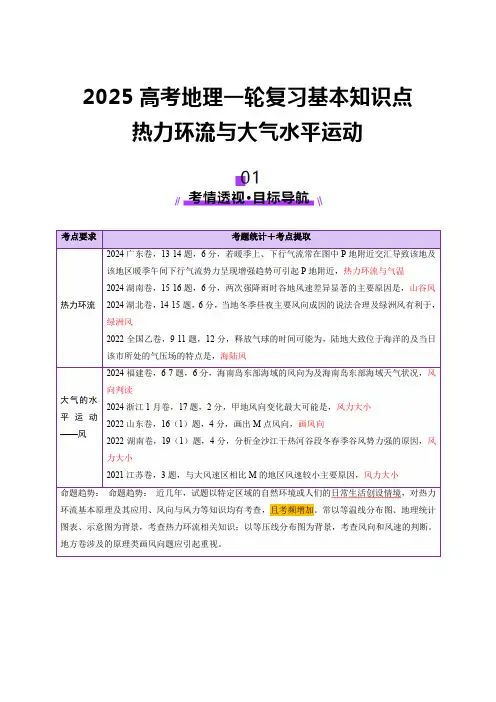 2025高考地理一轮复习基本知识点热力环流与大气水平运动