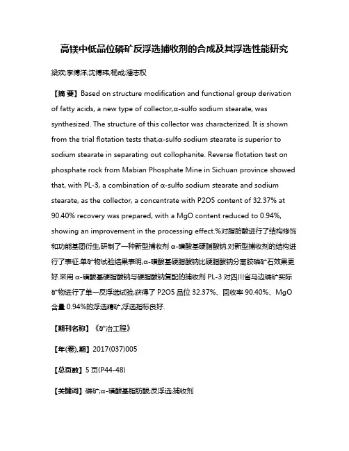 高镁中低品位磷矿反浮选捕收剂的合成及其浮选性能研究
