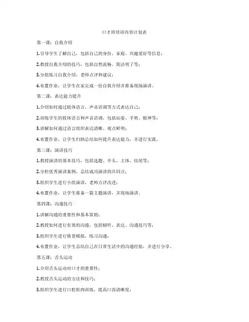 口才班培训内容计划表