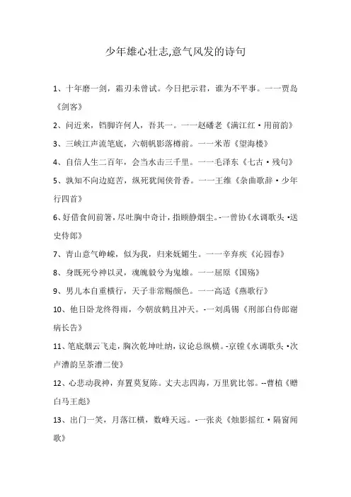 少年雄心壮志,意气风发的诗句