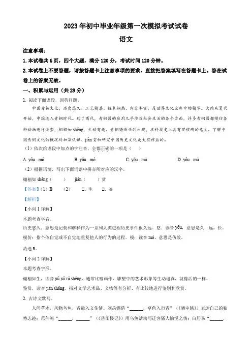 2023年河南省濮阳市中考一模语文试题(解析版)