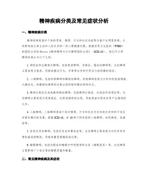 精神疾病分类及常见症状分析