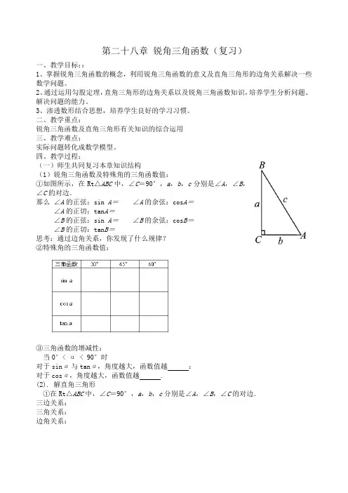 锐角三角函数复习教案