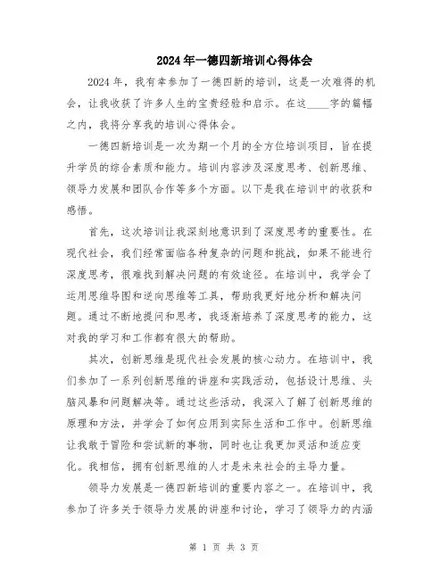 2024年一德四新培训心得体会