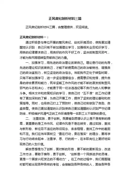 正风肃纪剖析材料三篇