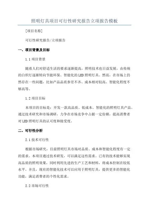 照明灯具项目可行性研究报告立项报告模板