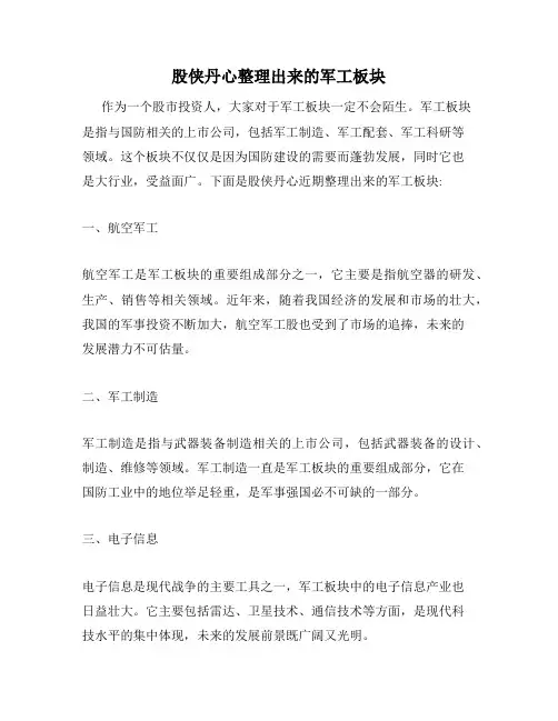 股侠丹心整理出来的军工板块