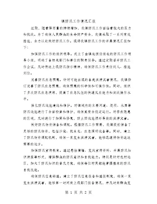 镇防汛工作情况汇报