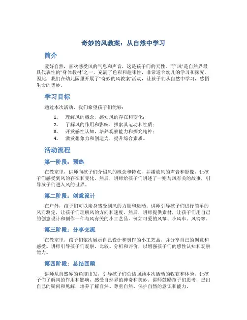 奇妙的风教案幼儿园