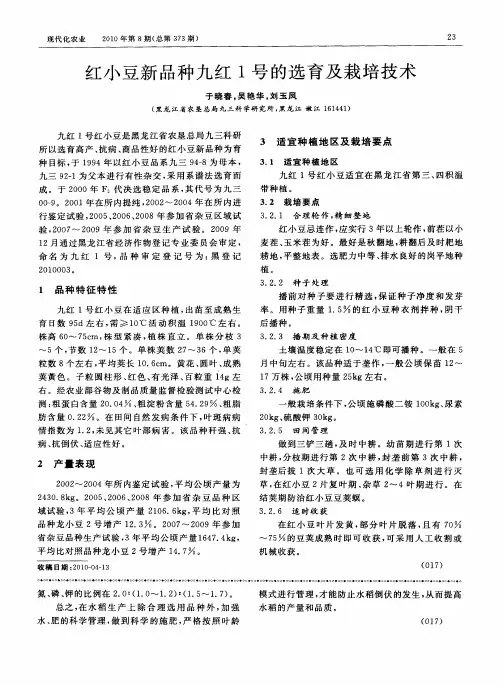 红小豆新品种九红1号的选育及栽培技术