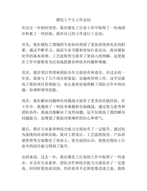 煤化工个人工作总结