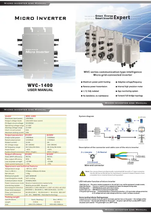 微型逆变器使用手册：WVC-1400型号说明书