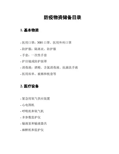 防疫物资储备目录
