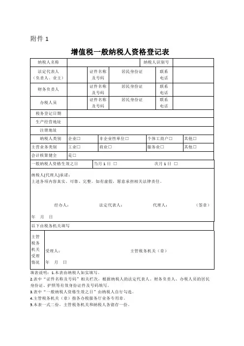 增值税一般纳税人资格登记表