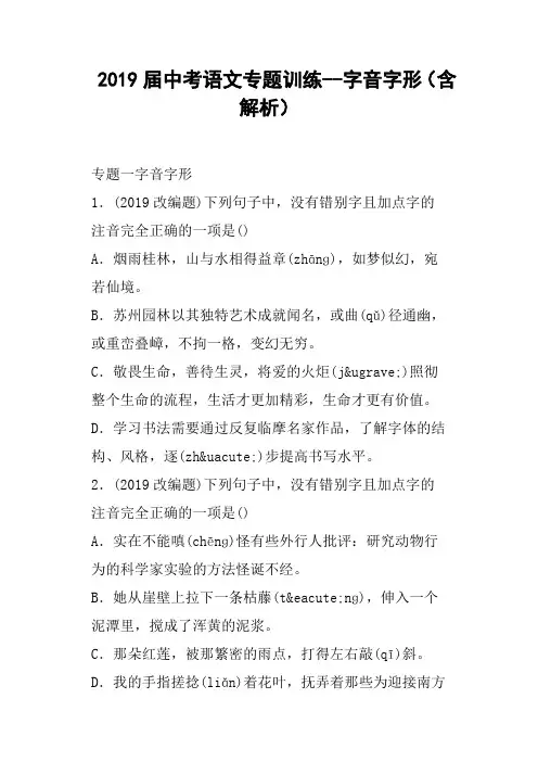 2019届中考语文专题训练--字音字形含解析