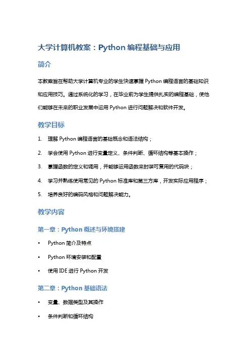 大学计算机教案：Python编程基础与应用