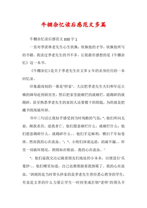 牛棚杂忆读后感范文多篇