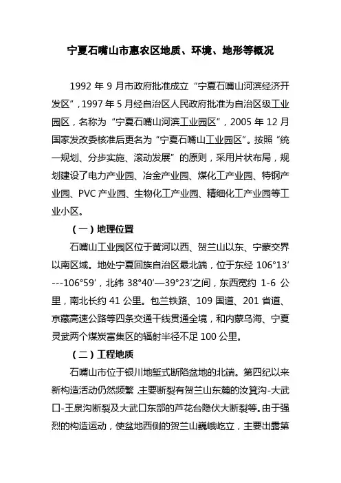 宁夏石嘴山市惠农区地质、环境、地形等概况