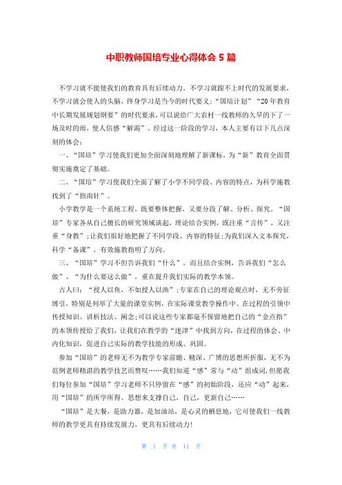 中职教师国培专业心得体会5篇