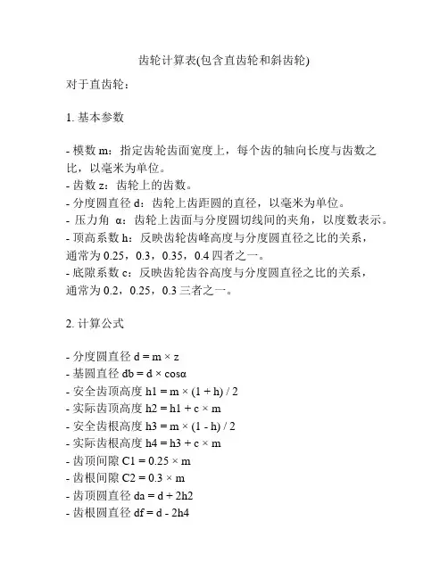 齿轮计算表(包含直齿轮和斜齿轮)