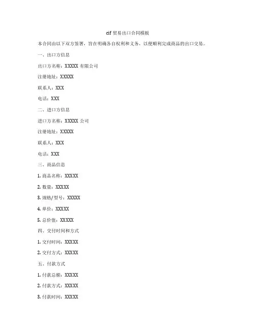 cif贸易出口合同模板