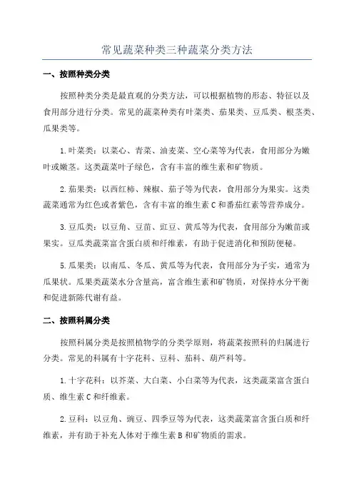 常见蔬菜种类三种蔬菜分类方法